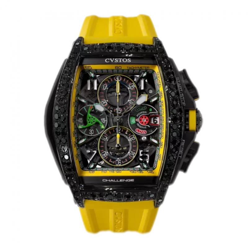 Cvstos CHRONO BLACK STEEL/2 ROW BLACK DIAMONDS / YELLOW