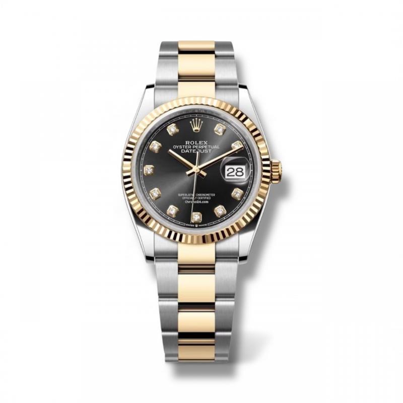 Rolex Datejust 36 Black Dial Diamonds Yellow Gold