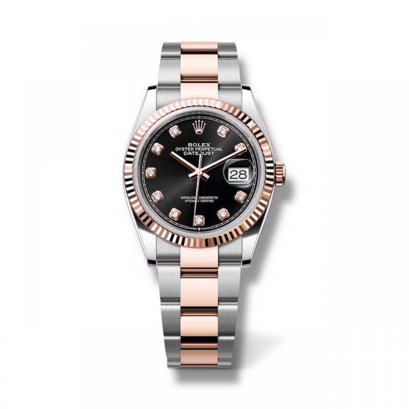 Rolex Datejust 36 Black Dial Diamonds Rose Gold