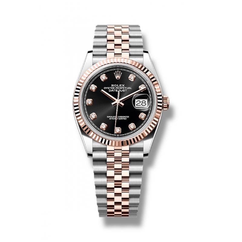 Rolex Datejust 36 Black Dial Diamonds Steel Rose Gold