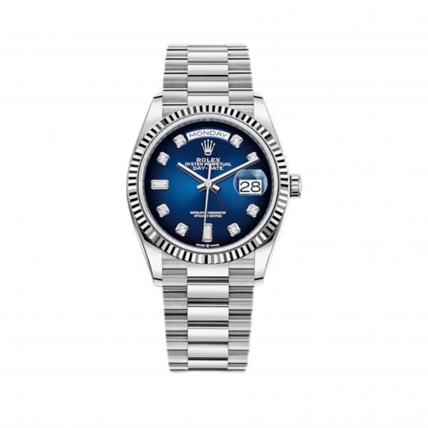 Rolex Day-Date 36 White Gold Blue Ombre Diamond Dial